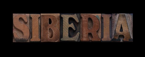 the word Siberia in old wood type