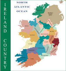 Ireland map and country with names.
