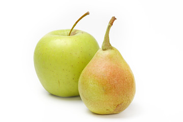 Yellow pear and green apple