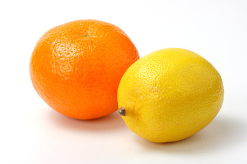Red mandarin and yellow lemon