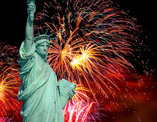 The Statue of Liberty and fireworks