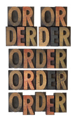 order word in vintage wood type