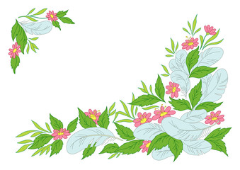 Fototapeta premium Leaves, flowers and feathers