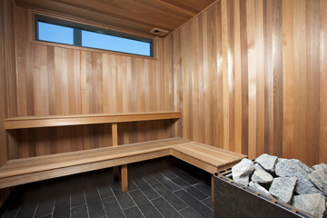 Fototapeta na wymiar Wnętrze drewniane sauna