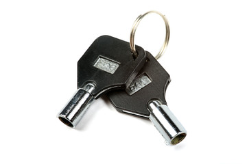 Two keys for computer case isolated on white.