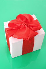 gift box close up  on green background