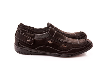 Pair of man's black shoes isolated on white background