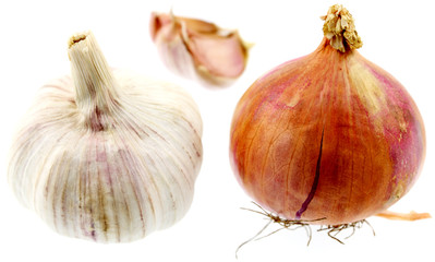 Fototapeta premium ail et oignon, fond blanc