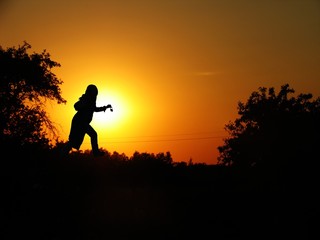Sunset and human shadow