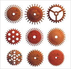 Set or different design gears with rust texture.