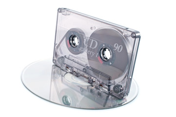 Naklejka premium Tape cassette and digital compact disc
