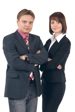 A Young Business Couple Isolated On A White Backgorund