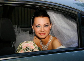 bride in the car