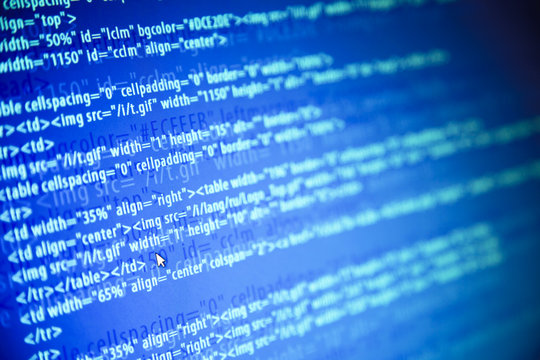 Screens with program web code and mouse / monitor background