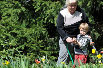 Blumen gießen