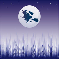 Obraz na płótnie Canvas illustration with dark witch silhouette illuminated by the moon