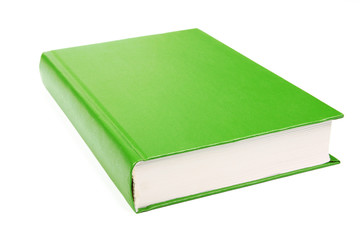 Green hard cover book isolated on white