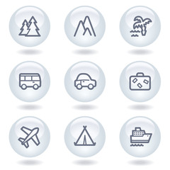 Travel web icons set 1, white circle buttons