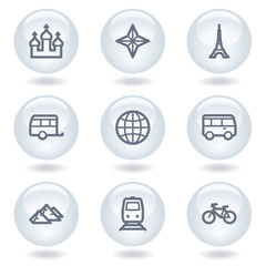 Travel web icons set 2, white circle buttons