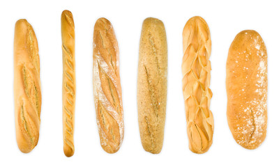Group baguettes isolated on white