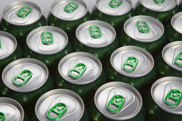 Aluminum cans with keys close-up, focus on center..