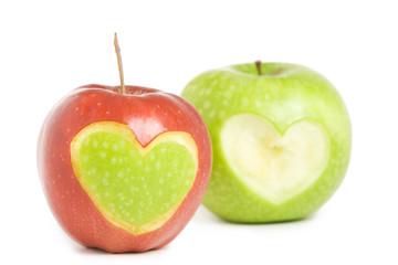 Obraz na płótnie Canvas two apples with heart