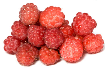 .Ripe berries of raspberry on white background..