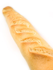 Baguette, a French crusty bread,  isolated on white
