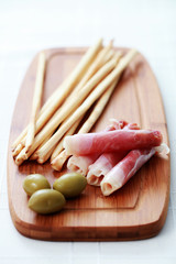 grissini with ham and olives