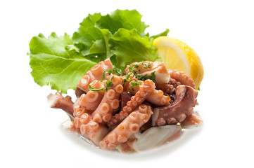 octopus salad isolated on white