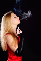 Woman smoking sigarette.