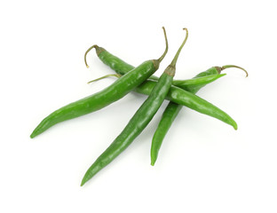 Several long green hot peppers
