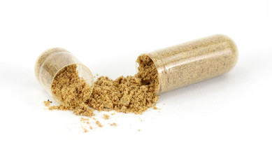 Opened hawthorn berry vitamin capsule