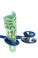 Kosten fÃÂÃÂ¼r Gesundheit mit Euro und Stethoskop