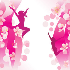 pink rose and cheryy flowers background