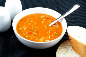 Vegetable Soup with a Slice of White Bread