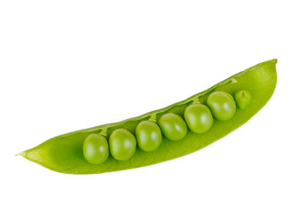 Pea pod with peas isolated on white