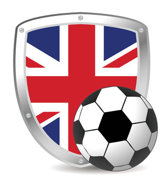 shield with UK flag and soccer ball