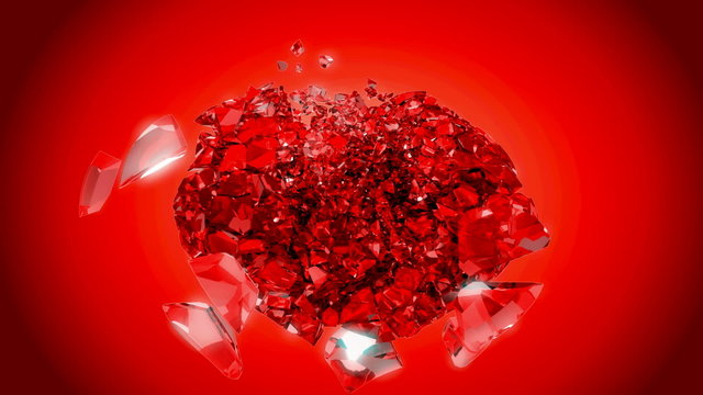 Loopable Heart explosion over red with slow motion