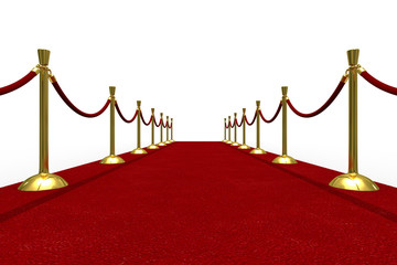 Red carpet on white background. Isolated 3D image