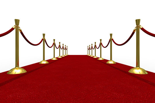 Red carpet on white background. Isolated 3D image