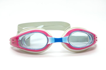 Pink glasses for swim on white background