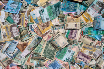 Collection of all over the world paper money.