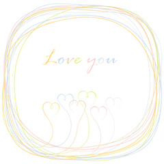 Scribbled rainbow colored hearts frame.