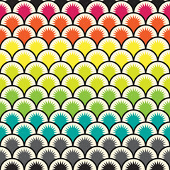 Fototapeta na wymiar Seamless ornament on the form of scales. Rainbow colored, aged.