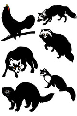 Collection of silhouettes of fur animals of the north
