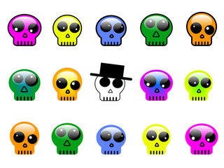 vector set of colorful 3d skull buttons, symbols or signs