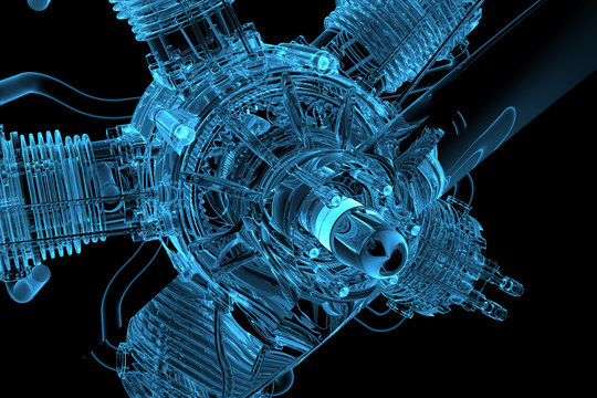 3D rendered blue transparent glowing engine
