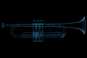 3D rendered blue transparent glowing trumpet © JustContributor