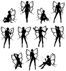Beautiful little fairy silhouettes vector collection